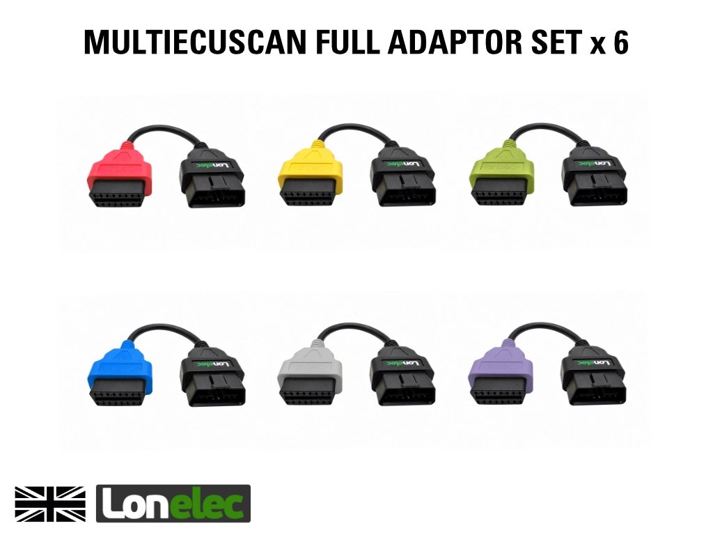 Full Adaptor Lead Set for MultiECUScan - 6 Adaptors - Red - Green - Yellow - Purple - Blue - Grey